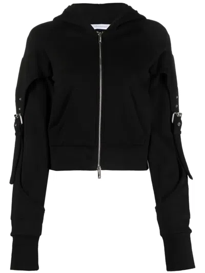 Blumarine Buckle-detail Zip-up Cotton Hoodie In Black