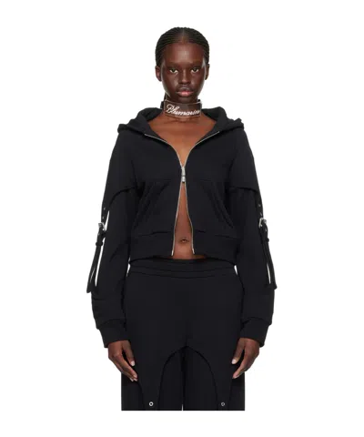 Blumarine Buckle-detail Zip-up Cotton Hoodie In Black