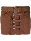 Blumarine Buckle-embellished Denim Miniskirt In Braun