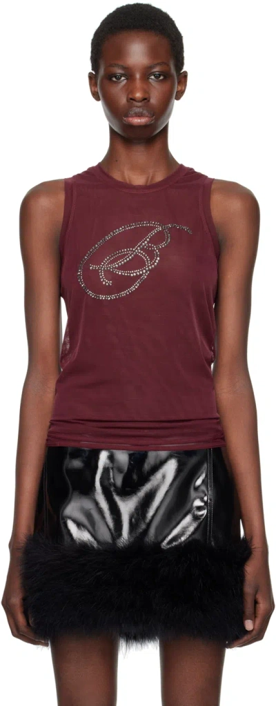 Blumarine Burgundy Rhinestone B Monogram Tank Top In N0727 Burgundy