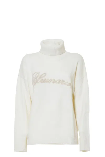 Blumarine Butter White Cashmere Turtleneck Sweater