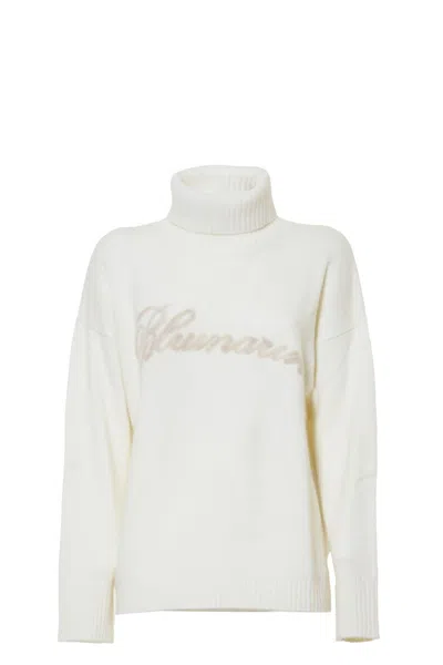 Blumarine Butter White Cashmere Turtleneck Sweater