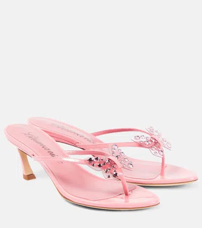 Blumarine Butterfly 55 Leather Thong Sandals In Pink