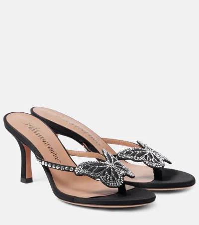 Blumarine Butterfly 75 Embellished Satin Mules In Black/silver