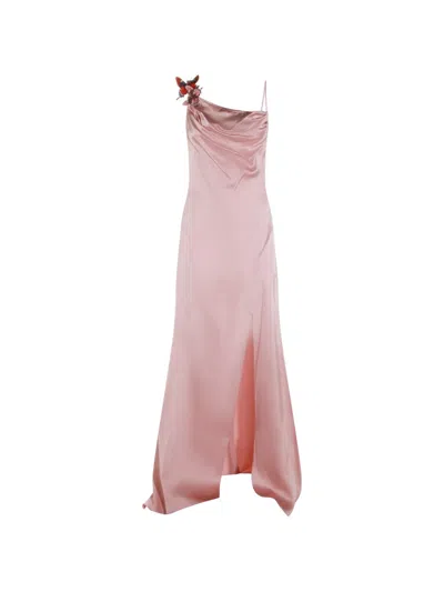 Blumarine Butterfly-detail Draped Dress In Pink