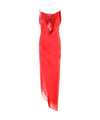 Blumarine Butterfly Crepe Asymmetric Dress In Orange