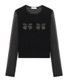 Blumarine Butterfly-embellished Mesh Top In Black