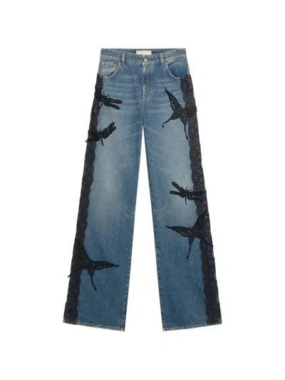 Blumarine Butterfly Lace Jeans In Blue