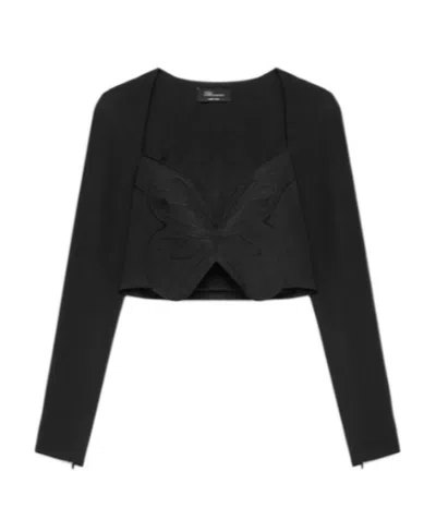 Blumarine Butterfly-motif Cropped Top In Black