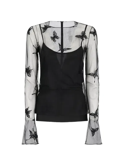 Blumarine Butterfly Net Blouse In Black