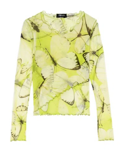 Blumarine Butterfly-print Long-sleeved Top In Yellow