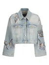 Blumarine Sequin Pattern Decal Denim Coat In Gray