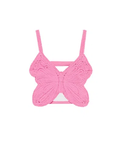 Blumarine Butterfly Sleeveless Crop Top In Pink