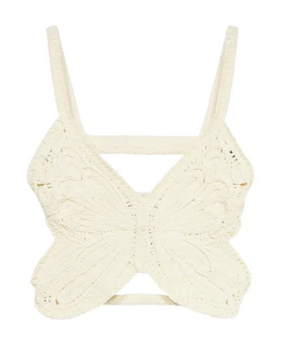 Blumarine Butterfly Sleeveless Crop Top In White