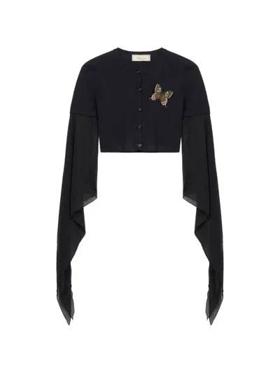 Blumarine Butterfly-appliqué Flared-sleeve Cardigan In Black