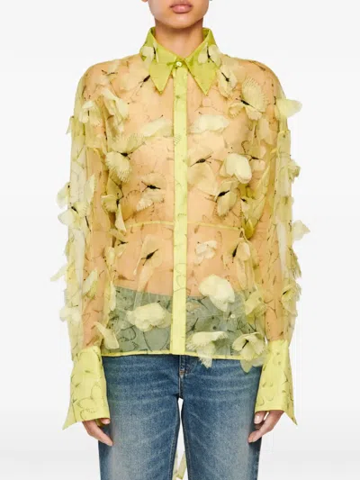 Blumarine Butterfly-appliqué Long-sleeve Shirt In Green