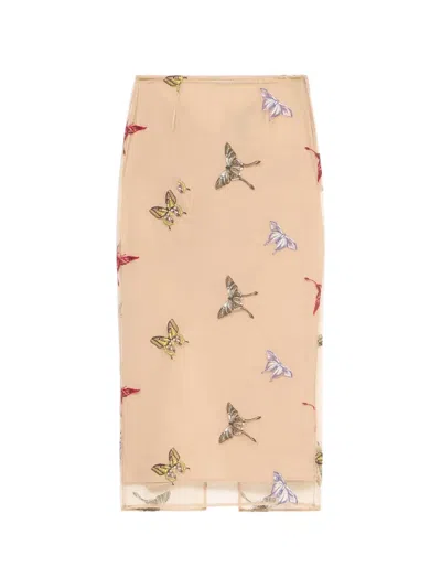 Blumarine Butterfly-applique Midi Skirt In Neutral