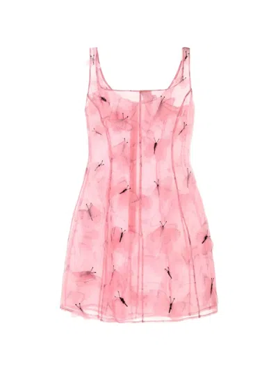 Blumarine Silk Dandelion-embroidered Dress In Pink