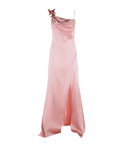 Blumarine Satin Butterfly Dress In Pink