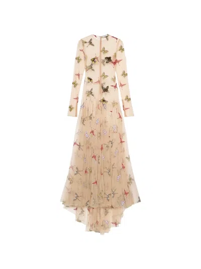 Blumarine Butterfly-embroidered Maxi Dress In Neutral
