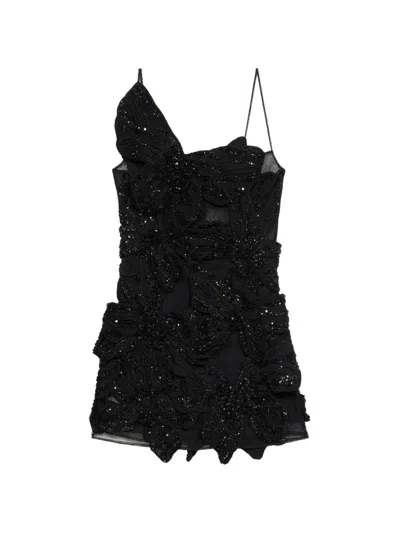 Blumarine Butterfly-embroidered Mini Dress In Black