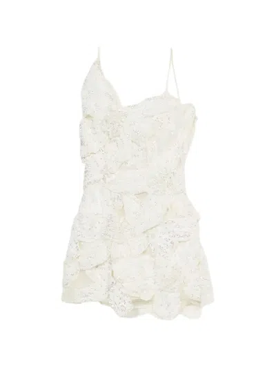 Blumarine Butterfly-embroidered Mini Dress In Neutral