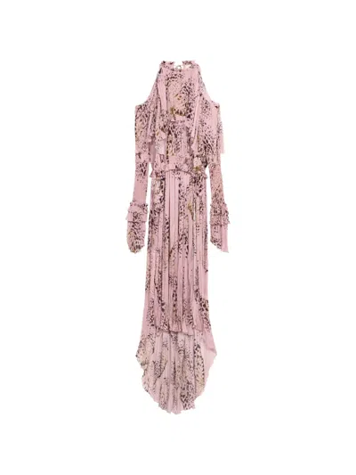 Blumarine Butterfly-print Ruffled ,axi Dress In Pink