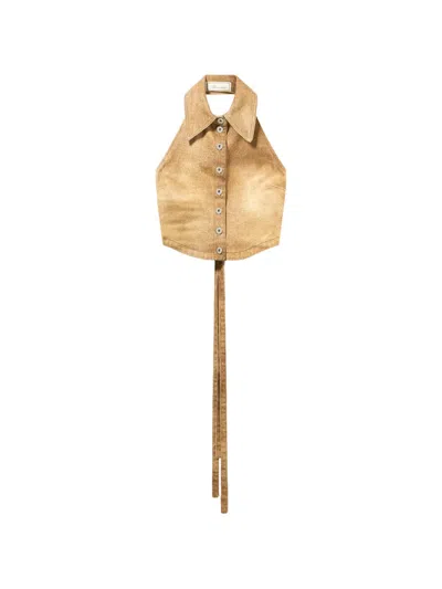 Blumarine Button Denim Tank Top In Brown