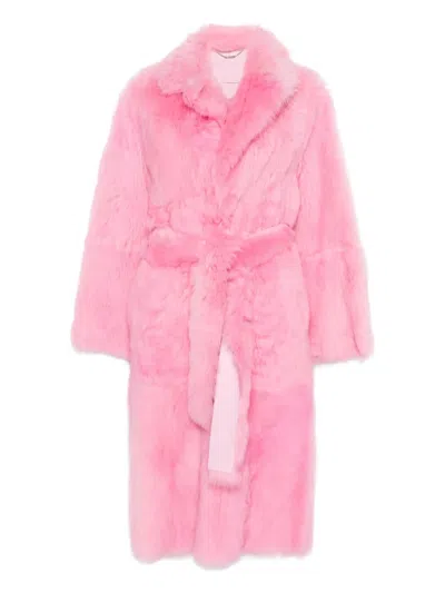Blumarine Button-up Fur Coat In Pink