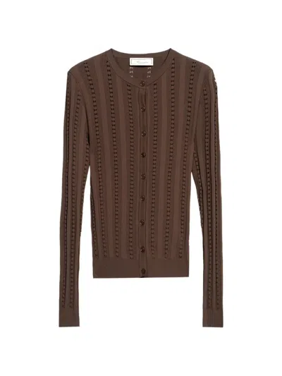 Blumarine Buttoned Opernwork-knit Cardigan In Brown