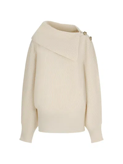 Blumarine Button-embellished Ribbed Sweater In Metallic