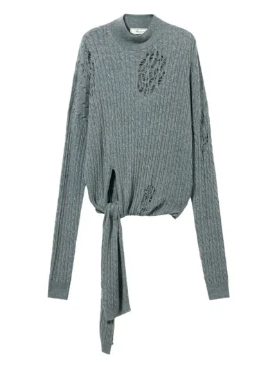 Blumarine Cable-knit Distressed Sweater In Gray