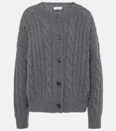 Blumarine Cable-knit Wool And Cashmere Cardigan In Grey