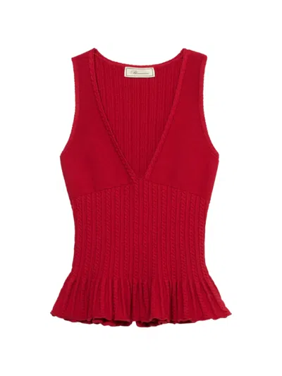 Blumarine Cable-knit Peplum Top In Red