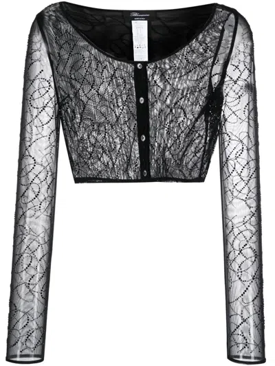 Blumarine Knitwear Sheer Embellished Cropped Length In Black