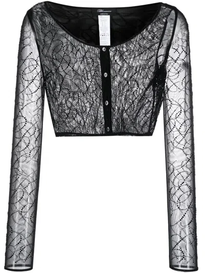 Blumarine Semi-sheer Cropped Top In Black