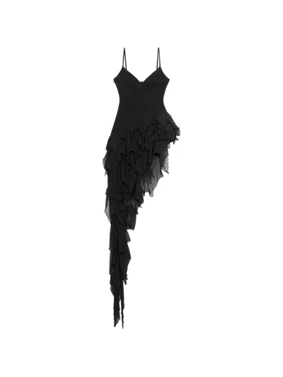 Blumarine Cady Ruffled Mini Dress In Black