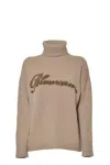 Blumarine Camel Cashmere Turtleneck Sweater In Brown