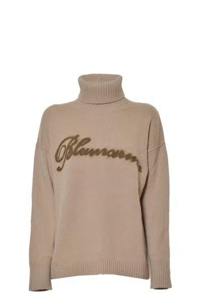 Blumarine Camel Cashmere Turtleneck Sweater In Brown