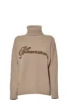 Blumarine Camel Cashmere Turtleneck Sweater In Brown