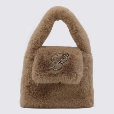 Blumarine Camel Faux Fur Monogram B Bag In Brown
