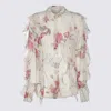 Blumarine Women Floral Silk Chiffon Shirt In White Sw