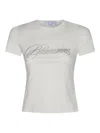 Blumarine T-shirt With Studs And Rhinestone Embroidery In Blanco