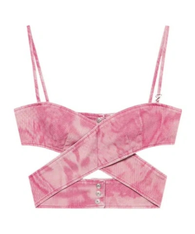 Blumarine Camouflage Printed Cross Blouse In Pink