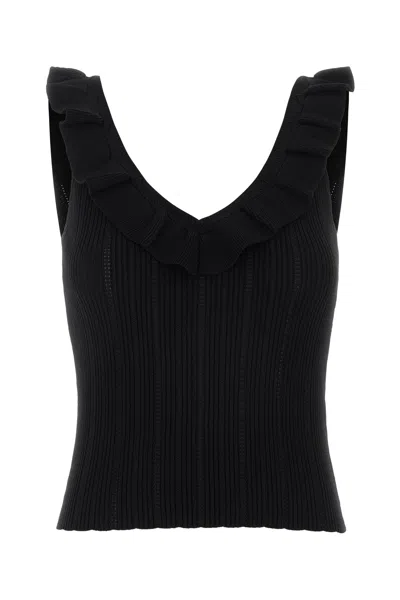 Blumarine Viscose Blend Ribbed Tank Top Ruffled In Black