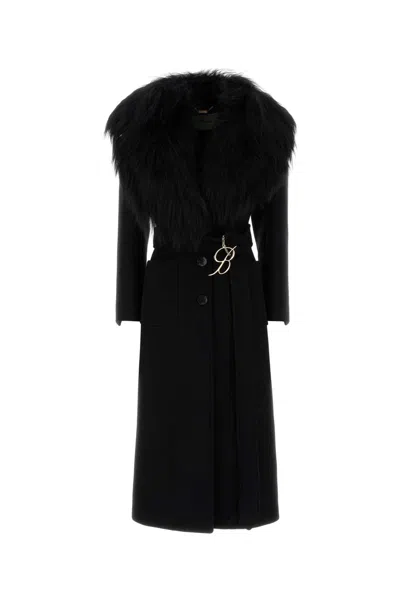 Blumarine Cappotto Collo Pelliccia In Black
