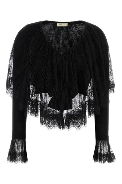 Blumarine Lace-trimmed Ruffled Cardigan In Black