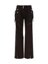 Blumarine Cotton Denim Cargo Flared Pants W/zips In Dark Brown