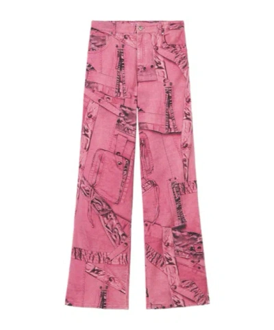 Blumarine Cargo-patch Print Puddle Trousers In Pink