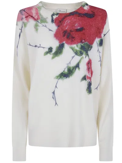Blumarine Cashmere-blend Sweater With Rose Print In Multi